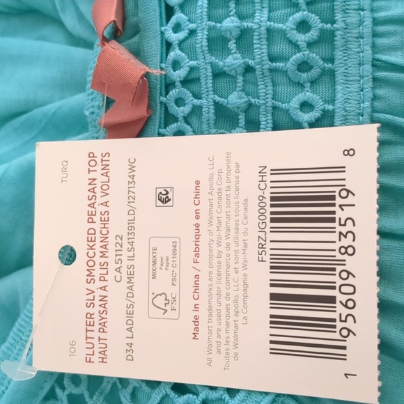 🌞2/10$🌞iyla: Women's Flutter Sleeve Peasant Blue/Green  Top  Blouse Size XL - Picture 7 of 8